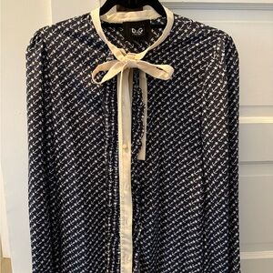 D&G Anchor and Star Print Blouse in Navy and Cream